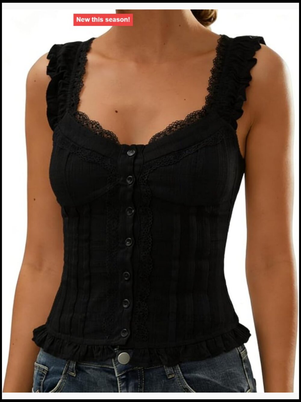 Fairy Lace Trim Babydoll Tank Top Y2k Backless Button Down Sleeveless Ruffle